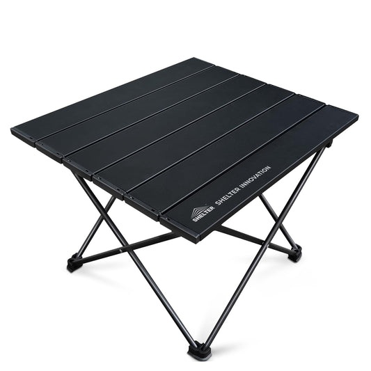 SHELTER Camping Side Table, Compact Folding Camp Table, Foldable Camping Tables with Carry Bag, Portable Aluminum Table for Hiking,Picnic,BBQ,Travel, Beach Table