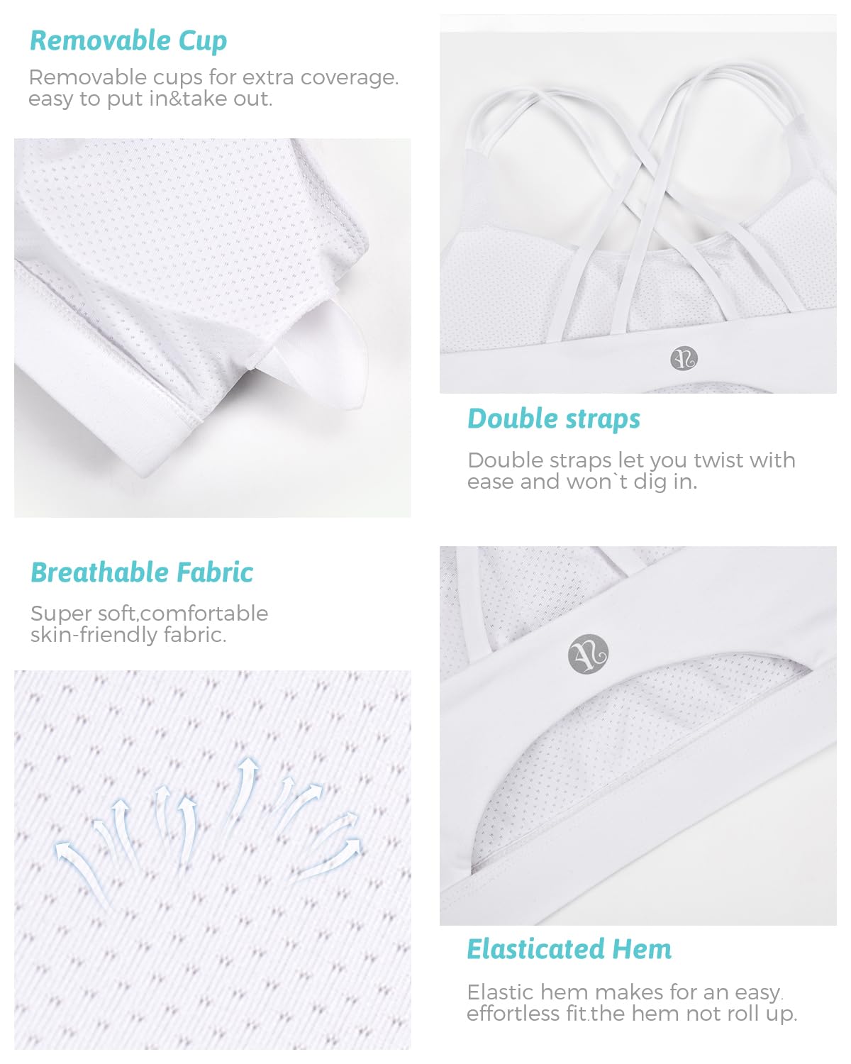 RUNNING GIRL Sports Bras for Women,Strappy Back Workout Bras Padded Supportive White Sports Bra Plue Size(WX2354 White,M)