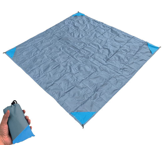 Orga'Neat Outdoor Pocket Blanket, 55”*60” Foldable Compact Lightweight Fast Dry Thin Tarp Mat for Picnic Camping Hiking Backpacking, Water-Resistant, Easily Put in Small Bag -Grey/Blue