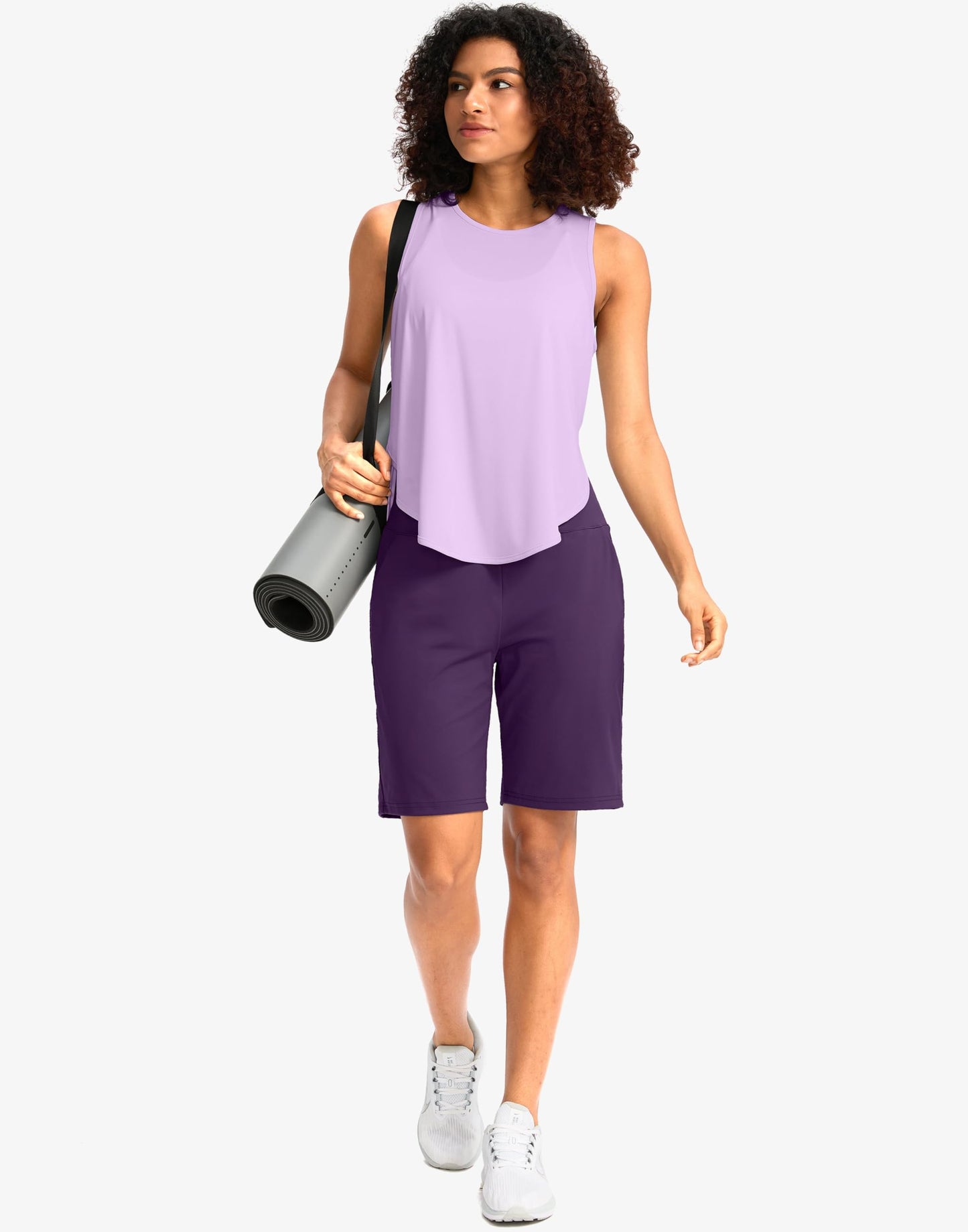 G Gradual Women's Bermuda Long Shorts with Pockets 9" High Waisted Knee Length Shorts for Women Walking Athletic Workout(Purple,M)