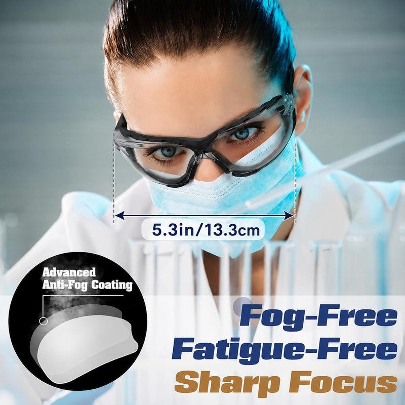 Flaya Adjustable Safety Glasses - Foam Lined, ANSI Z87.1 Anti-Fog Goggles for Men & Women | UV400 Protection