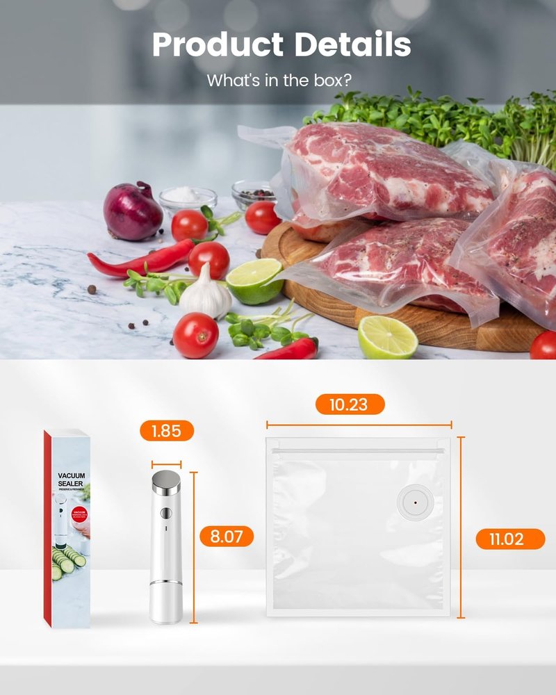 Portable Vacuum Sealer - Handheld Food Saver with 30 Reusable Bags | 60kPa Compact Design for Freezer & Microwave