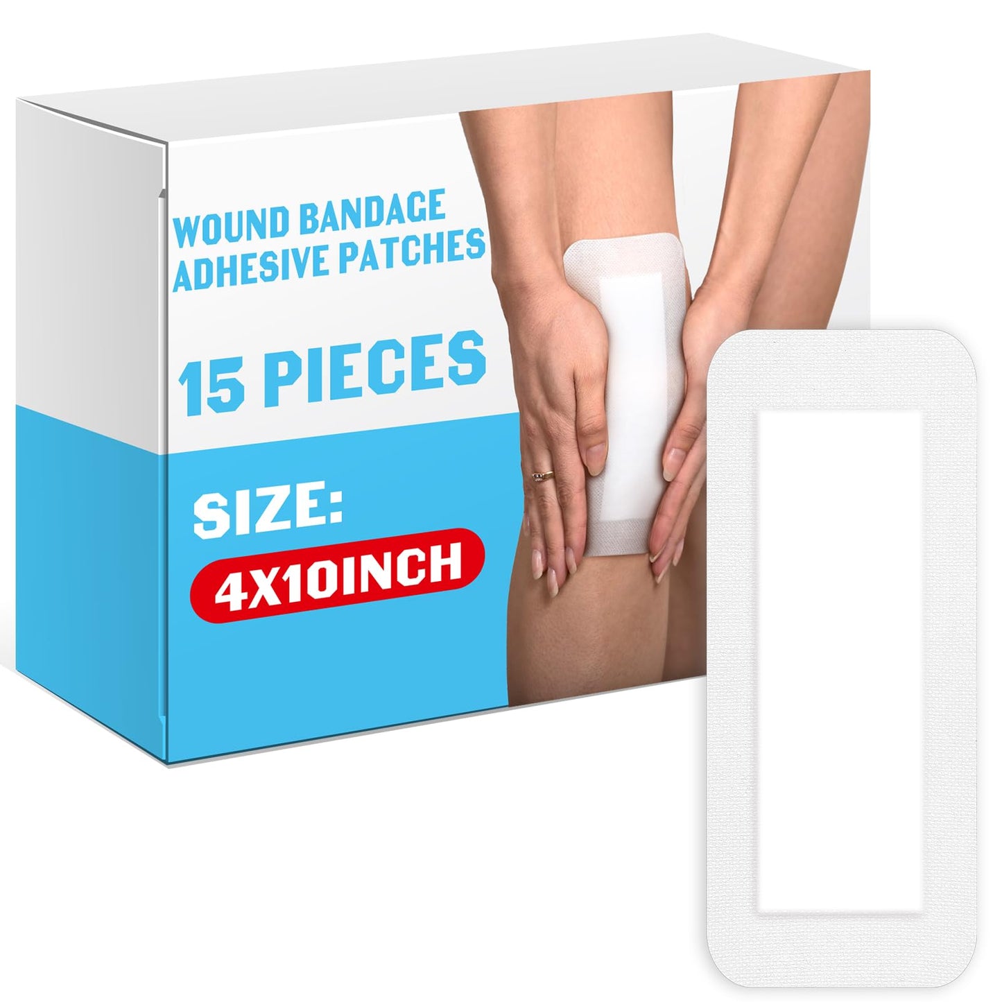 15 Pcs Bordered Gauze Pad Aseptic Island Dressing 4 x 10 Inch Wound Bandage with Adhesive Border Non-Stick Pad in Center Breathable Patches Post Shower Individually Packed for Wound Care First Aid