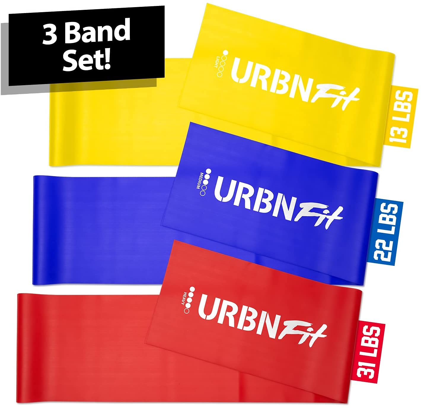 URBNFit Long Fitness Bands (5 Ft) w/Door Anchor - 3 Pack of Resistance Bands for Stretching, Workouts, Rehabilitation