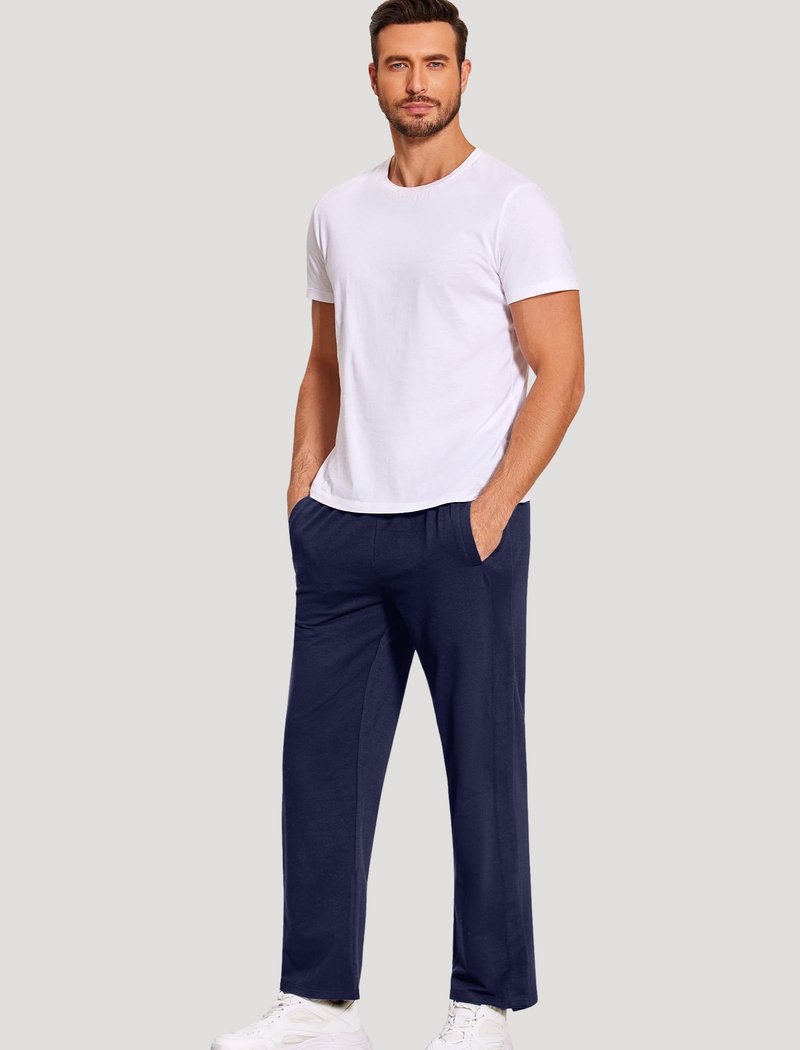 Deyeek Men's Tear Away Pants 2 Side Snap Open Bottom Sweatpants Loose Fit Casual Post Surgery Pants with Pockets Dark Blue