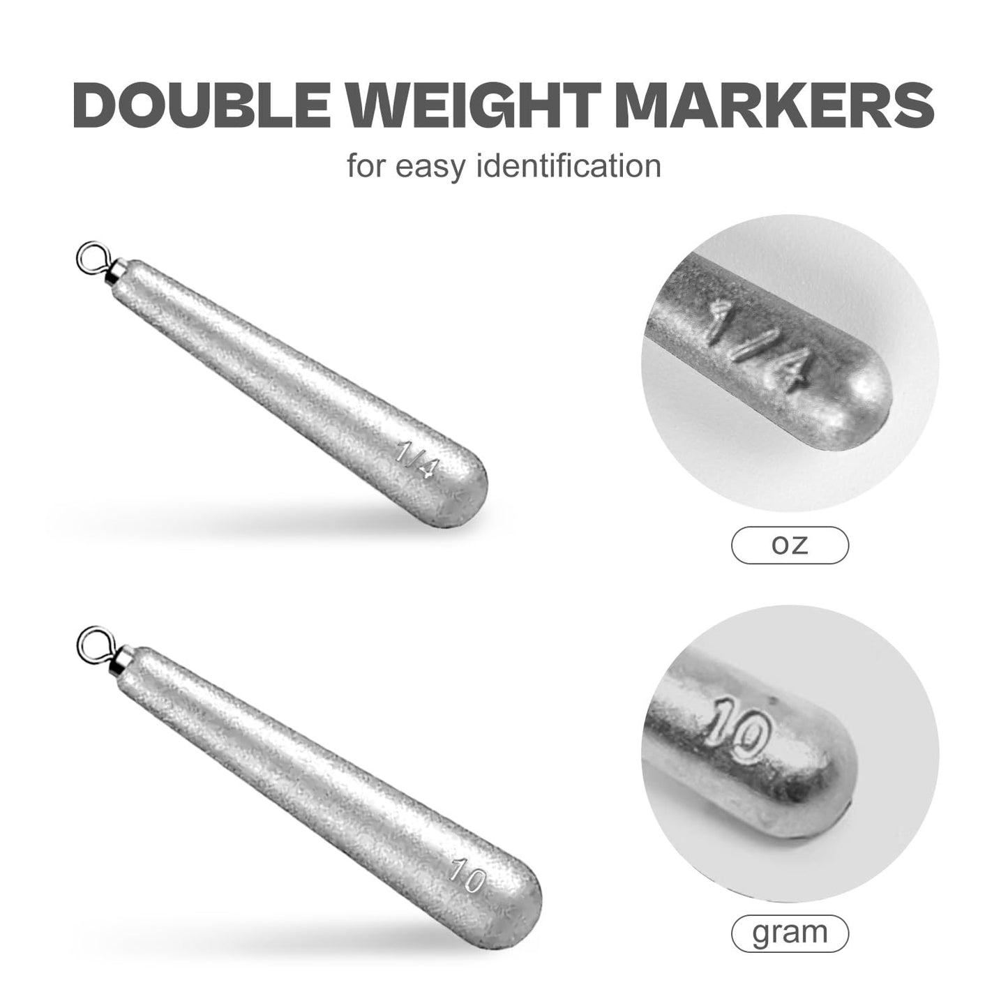 27/30 PCs Free Rig & Drop Shot Weights - Skinny Teardrop Fishing Sinkers (1/8 3/16 1/4 3/8 1/2oz) | Die-Cast Lead-Antimony Alloy | Mixed Kit Available