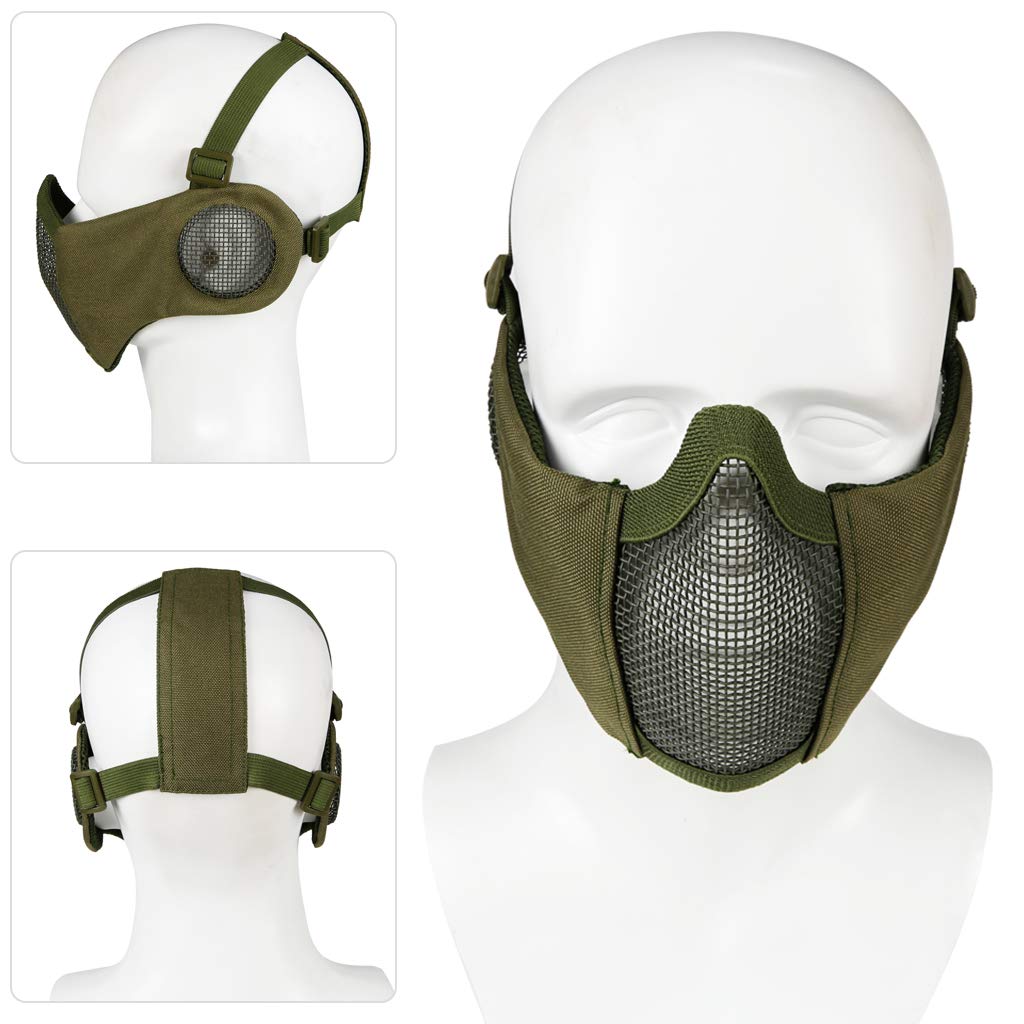 Yzpacc Airsoft Mask with Goggles, Foldable Half Face Airsoft Mesh Mask with Ear Protection for Paintball Shooting Cosplay CS Game