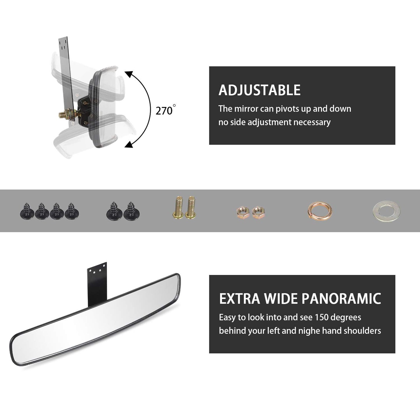 10L0L Panoramic Convex Golf Cart Mirror for Yamaha, EZGO, Club Car, Golf Cart Rear View Mirror