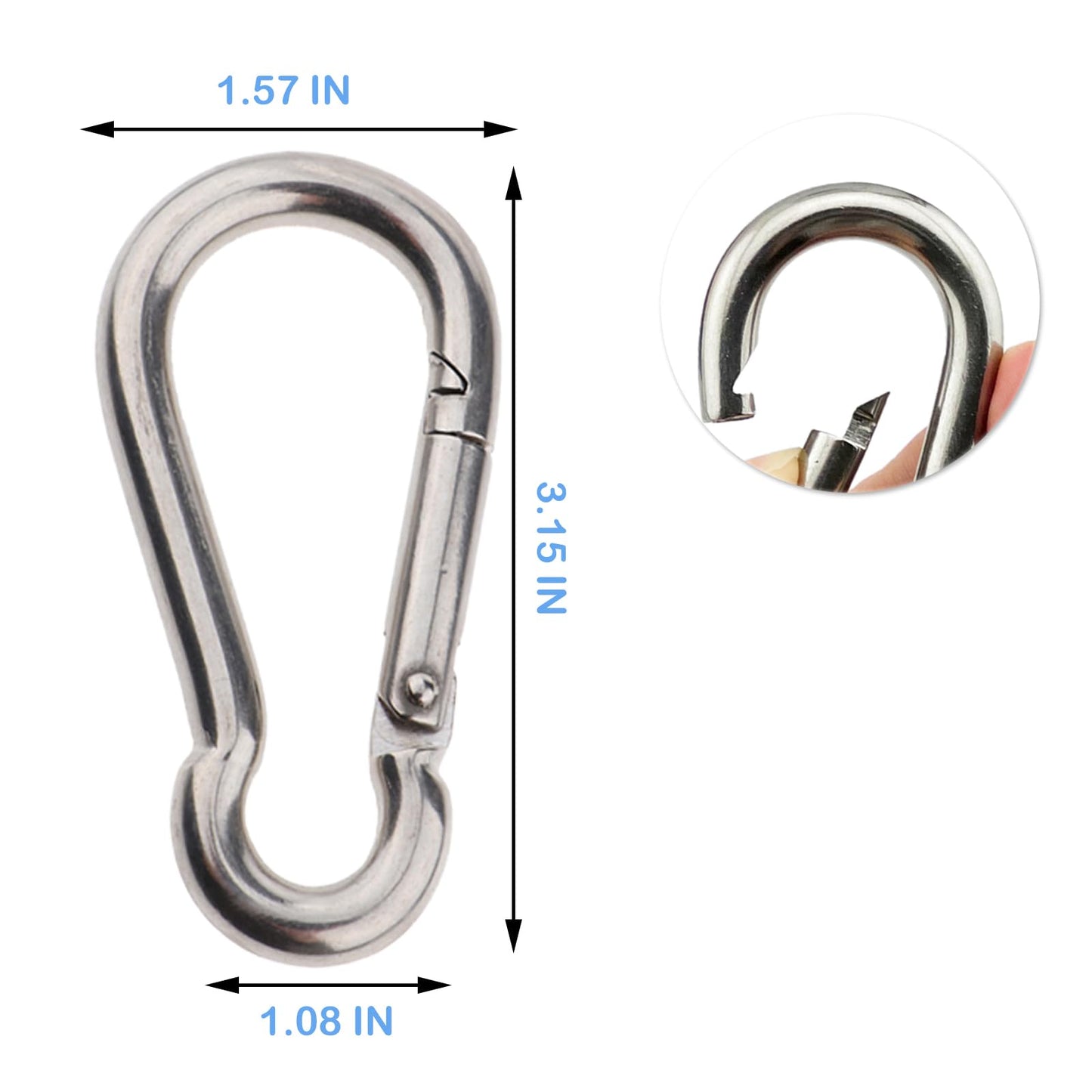 Olivia & Oliver 10 Pack Stainless Steel Carabiner，3.15 inch Carabiners，Spring Snap Hook Carabiner for Fitness, Boating, Camping, Hiking, pet Leash, Indoor Outdoor Equipment Gear, DIY accessorie.