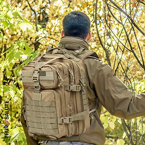 Tru Salute 45L Military Tactical Backpack Large Army 3 Day Assault Pack Molle Bugout Bag Rucksack (Tan)