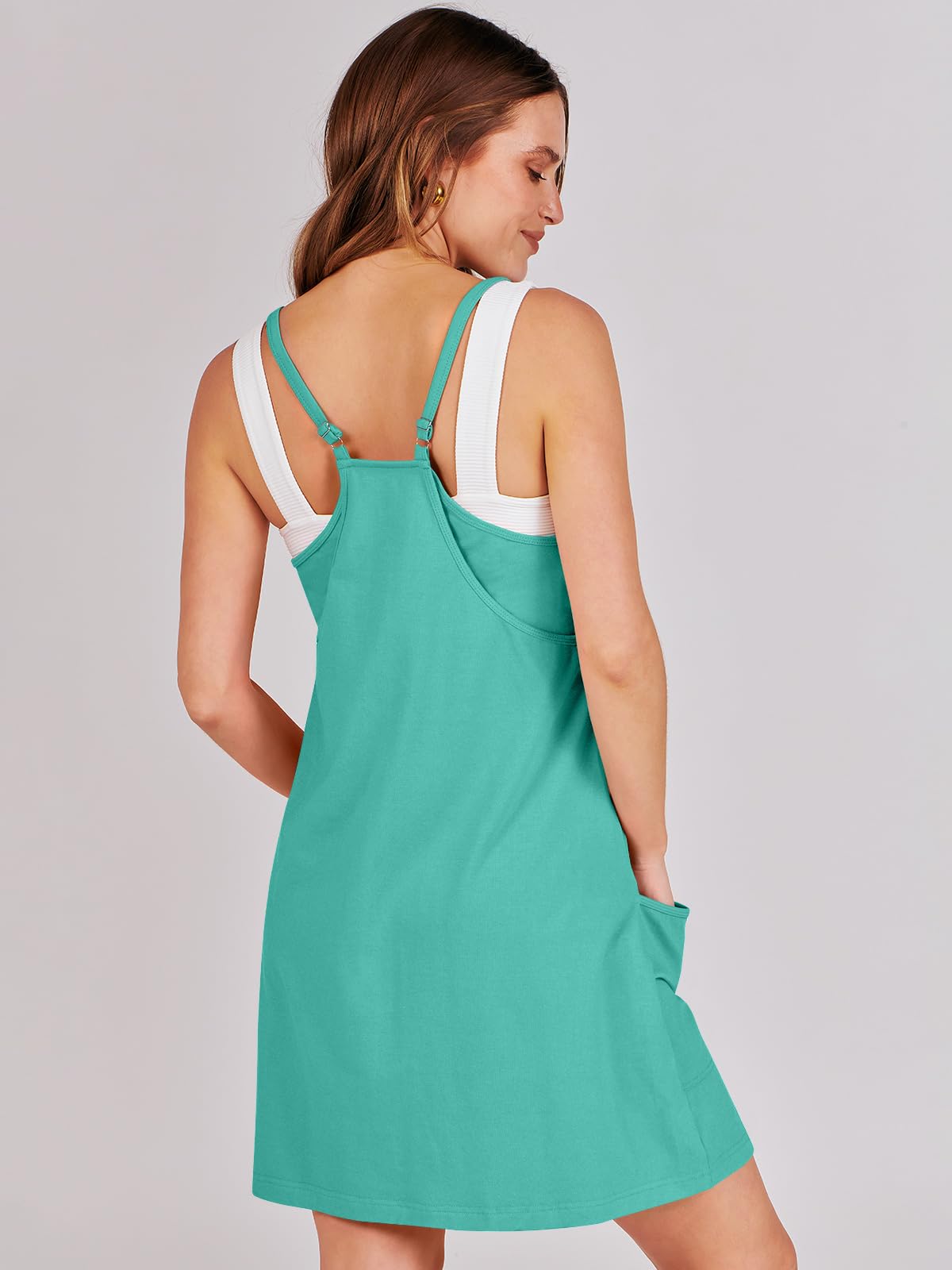 ANRABESS Women Athletic Dress Summer Tennis Workout Active Sports Mini Romper Dress Built in Shorts Travel Vacation Clothes Cyan XX-Large