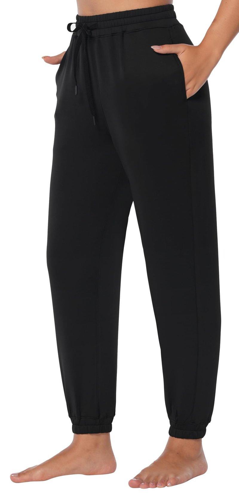 Sunzel Jogger Pants for Women with Pockets, High Waisted Sweatpants Athletic Tapered Cinch Bottom with Elastic Drawstring, 26" Inseam Black S