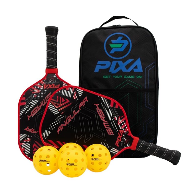 PIXA Angular Smash 13mm Fiberglass Beginner Pickleball Paddle Set of 2, with 4 Outdoor Pickleballs and Oxford Cloth Bag; Great Gift! USAPA Approved