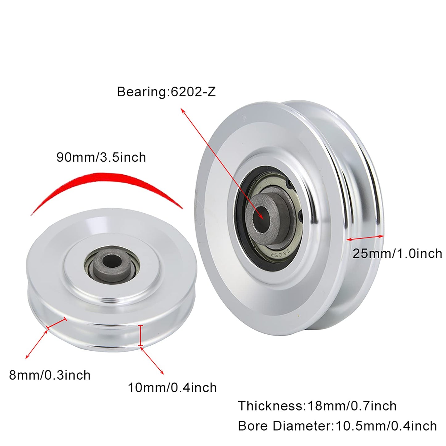 Universal Aluminium Alloy Bearing Pulley Wheel Gym Accessory Diameter 90mm&115mm 2 Size for Fitness Equipment (??90mm)