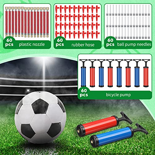 36 Sets 8'' Ball Pump Kit Portable Air Pump with Needles Nozzles Flexible Extension Hose Soccer Volleyball Basketball Pump for Exercise Sports Water Ball Football Rugby, Blue and Red