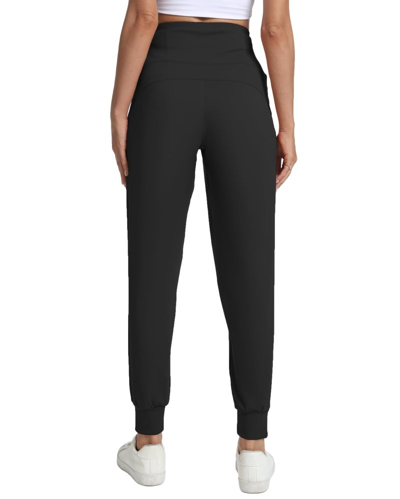 Rrosseyz Joggers for Women with Zipper Pockets Lightweight High Waisted Athletic Pants for Travel Lounge Workout(Black,M)
