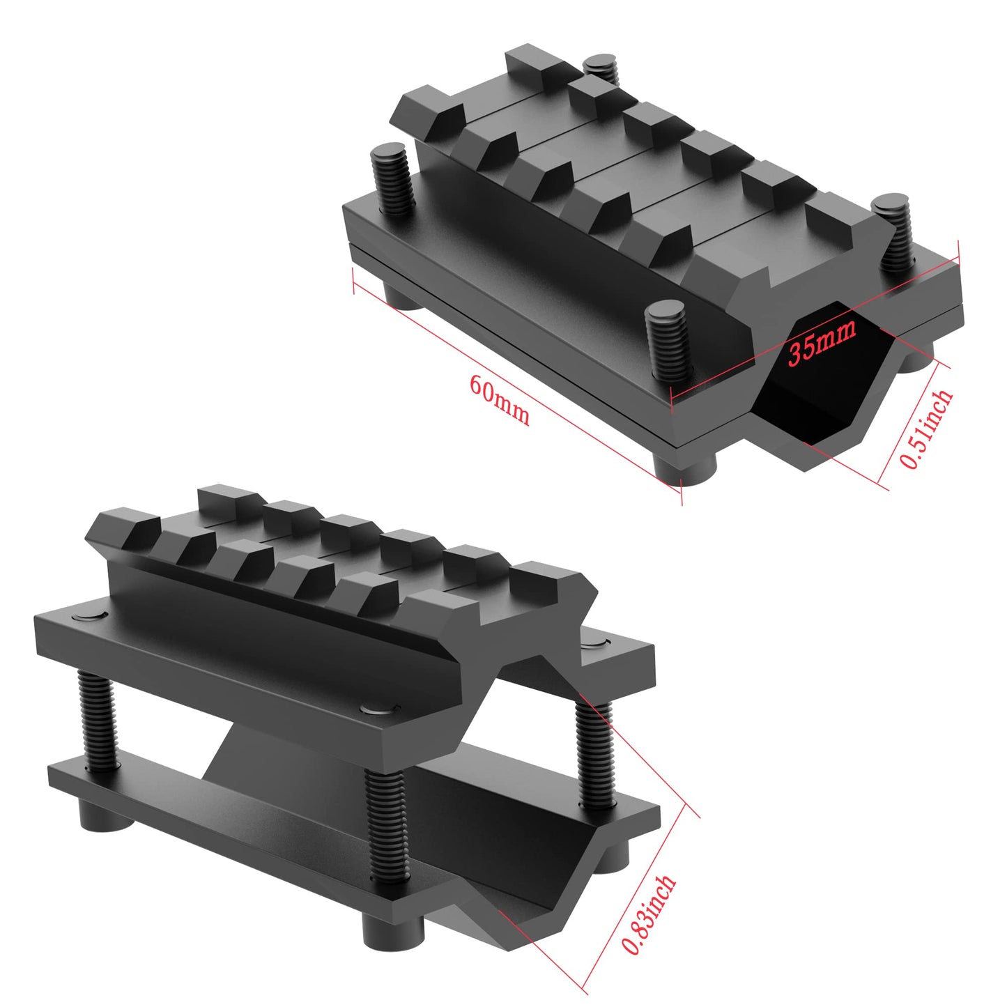 TPO 21mm Picatinny Rail Base Adapter Shotgun Barrel Clamp Picatinny Rail Mount for Flashlight Bipod (Barrel Range 0.5" to 0.84") MT050-084