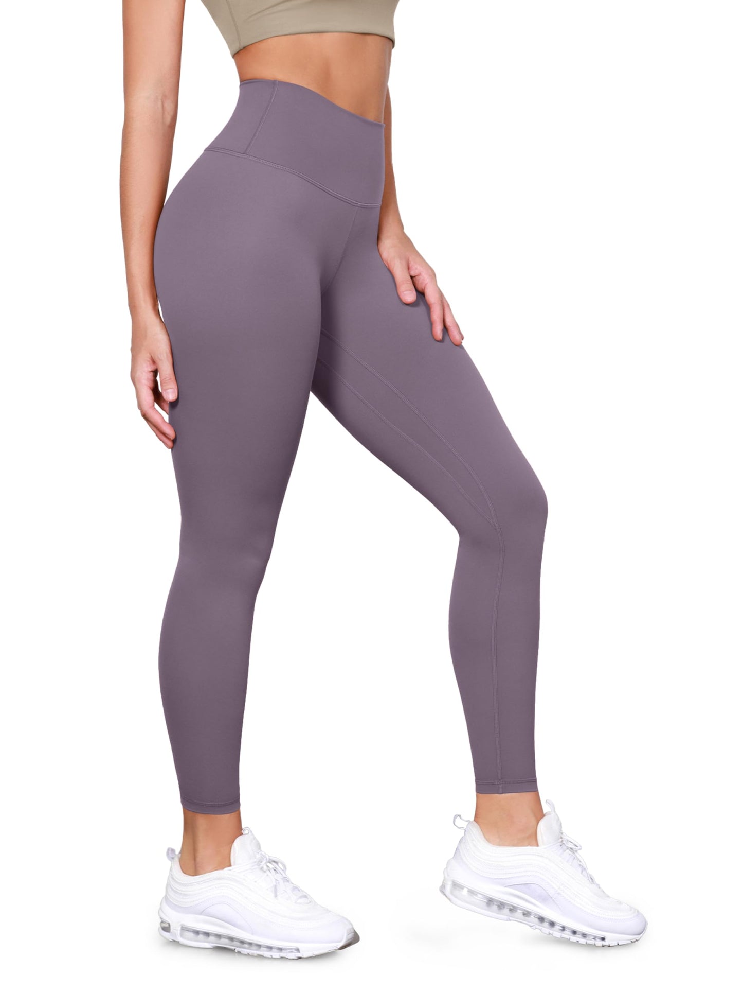 ODODOS Tummy Control Full Length Compression Leggings with Inner Pocket for Women, 28" High Waist Workout Running Yoga Pants, Ash Violet, XX-Large
