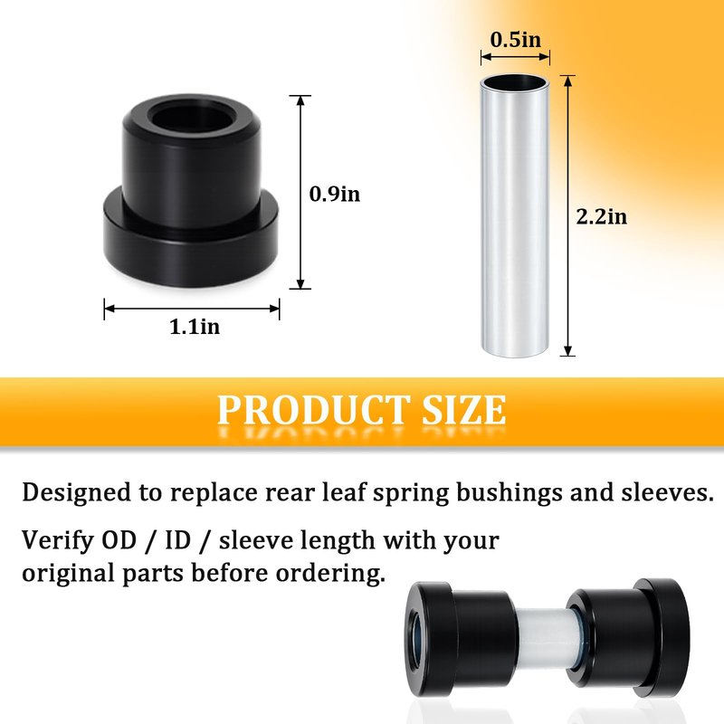 Podoy Golf Cart Leaf Spring Bushings Compatible with EZGO TXT Medalist 1994-Up, Club Car DS 1981-Up, Replace 70289-G02, 70291-G01, 1012303, 1015583 (12pcs Bushings, 6pcs Sleeves)