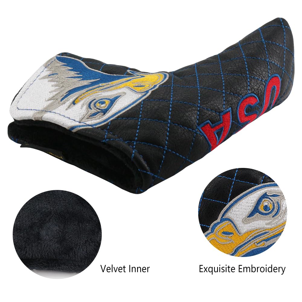 PINMEI Golf Head Covers Blade Putter Cover Blade Headcover Magnetic American Flag Headcovers Fit for Titleist Callaway Ping Taylormade Cobra Ect. (Black/Blue American Flag Putter Cover)