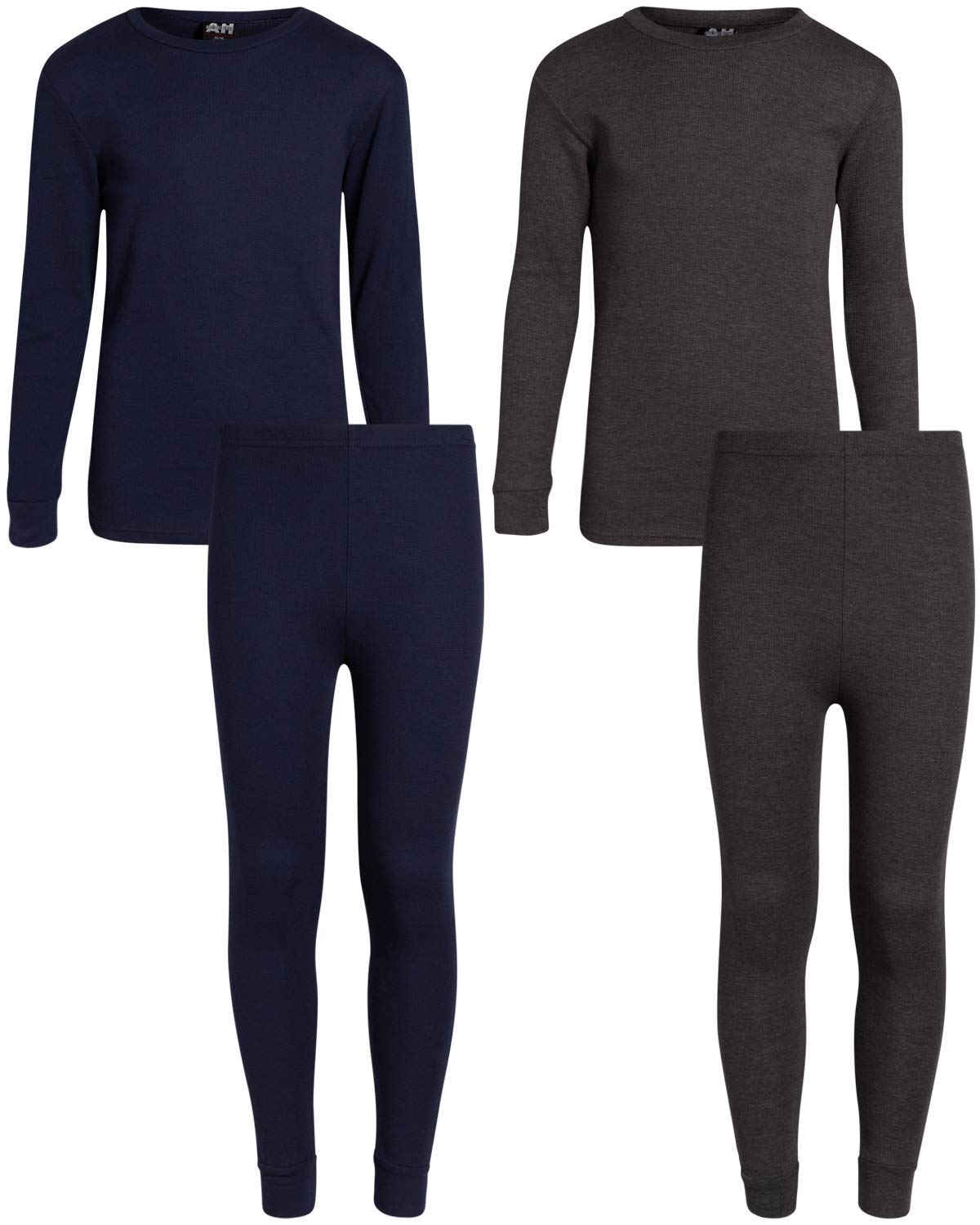 Arctic Hero Boys' Thermal Underwear - 4 Piece Waffle Knit Top and Long John Set (Size: 2-18), Size 12-14, Navy/Charcoal