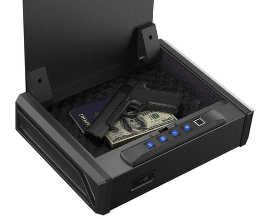 RPNB Gun Safe, Quick Access Gun Safe for Handgun, Pistol Safe with Biometric Fingerprint and Quick Electronic Keypad, Handgun Safe for 2 Pistols and More