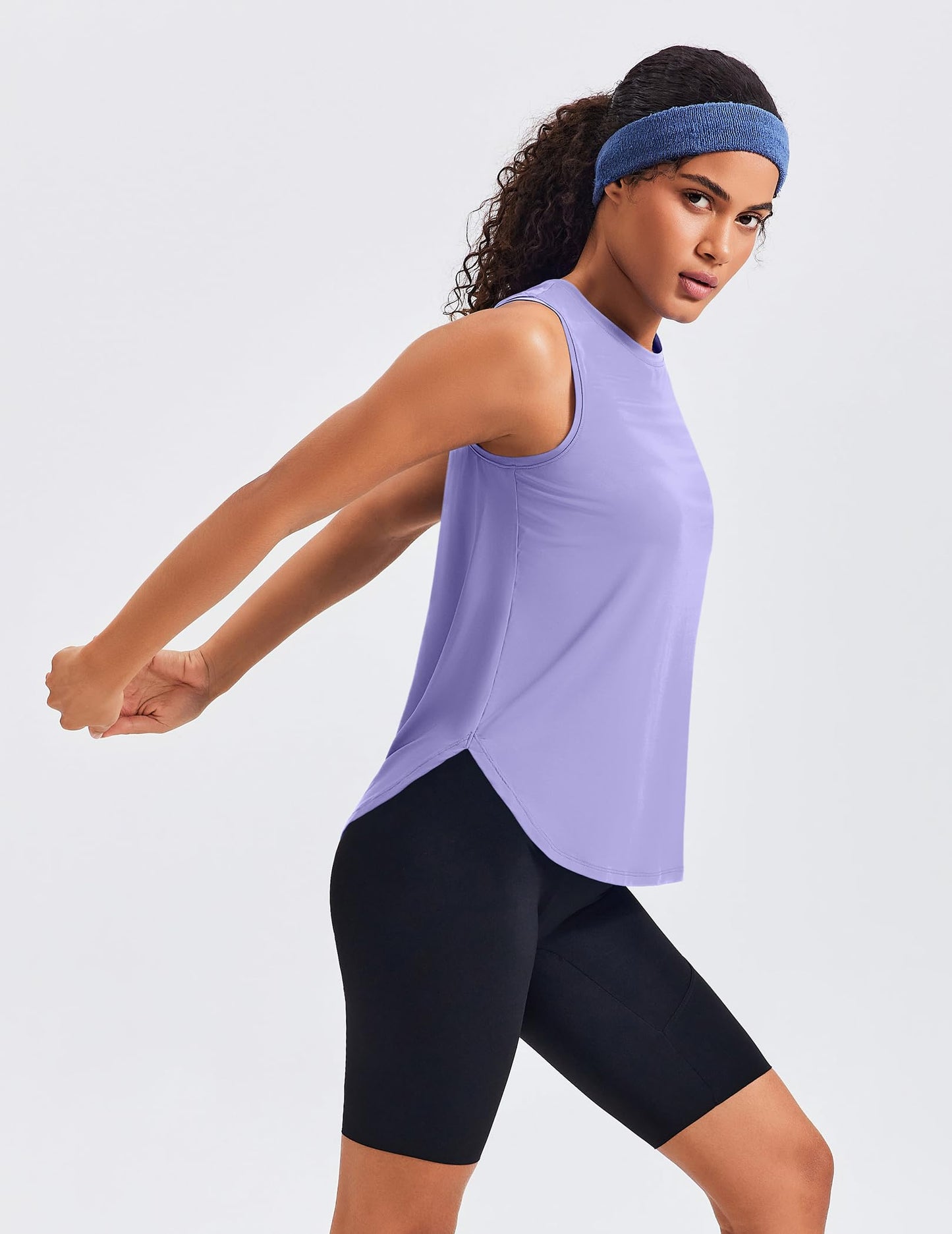 PINSPARK Womans Tank Tops High Elasticity Workout UPF 50+ Cooling Sleeveless Running Yoga Shirt Cute Stretchy Athletic Activewear Summer, Lilac M