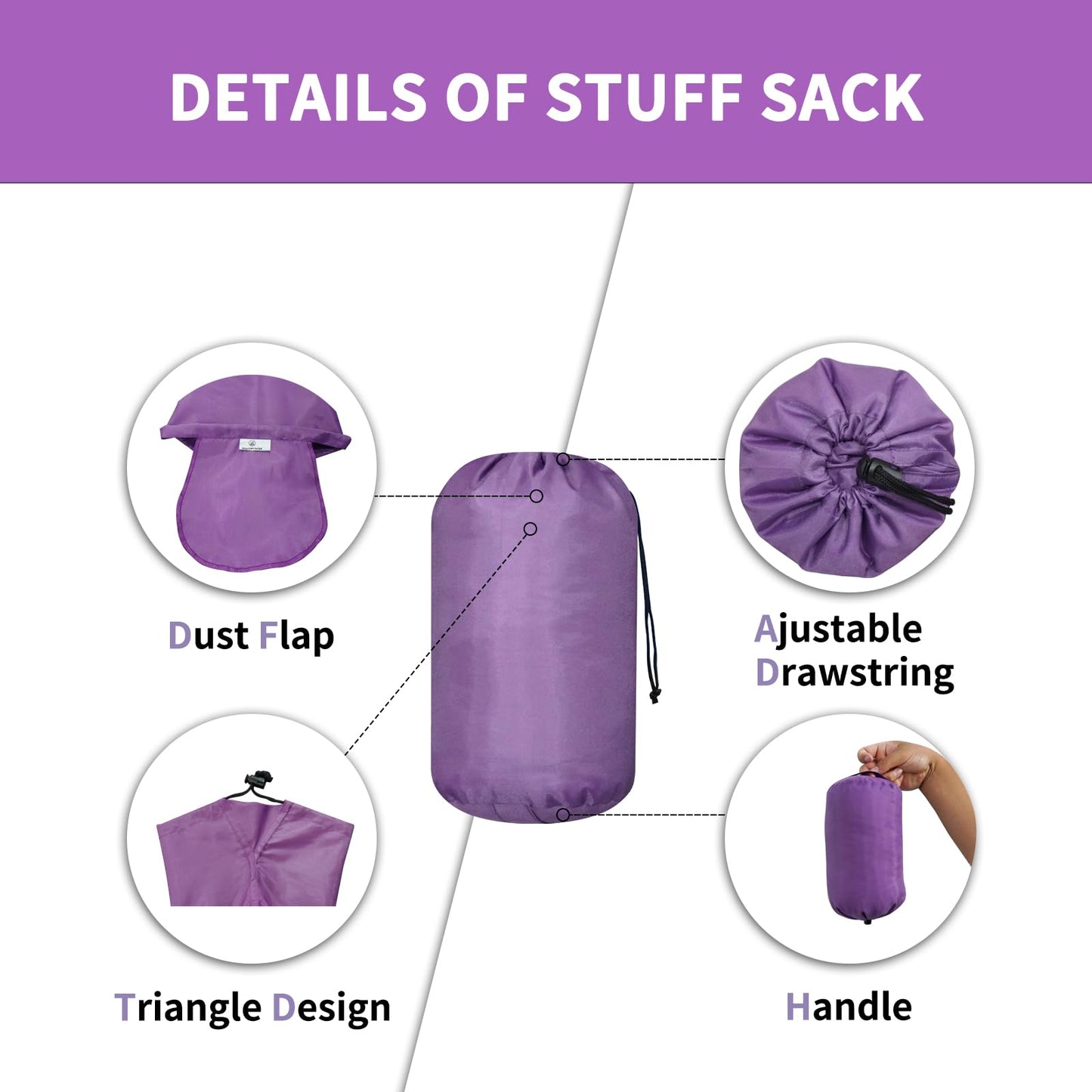 MOUNTAINLODGE Small Drawstring Bags Stuff Sack Set 5-Pack,Colorful 3L/5L/9L/15L/20L Ultralight Ditty Bags with Dirty Flap for Camping,Hiking,Travelling or Laundry (Green&Purple&Blue&ROSEO&Dark Green)