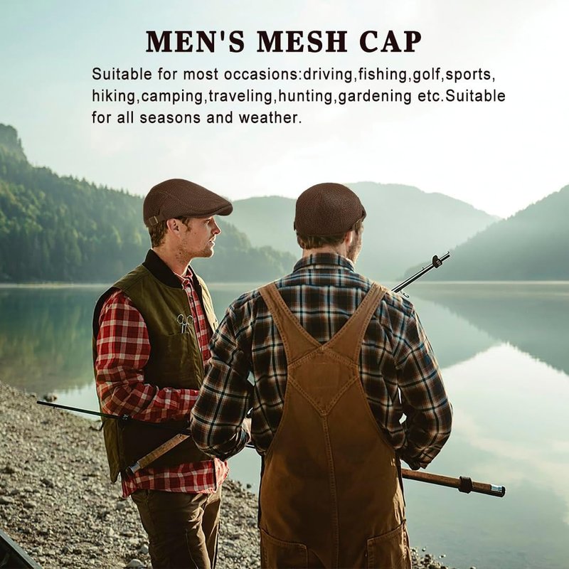 Men's Mesh Cap - Breathable Summer Newsboy Hat | Adjustable Ivy Cap for Driving & Hunting