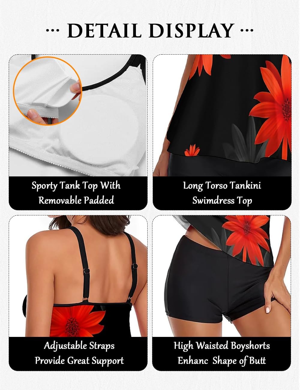 Women’s Plus Size Two-Piece Tankini Swimsuit - Tummy Control Long Torso Top & High-Waisted Boyshorts