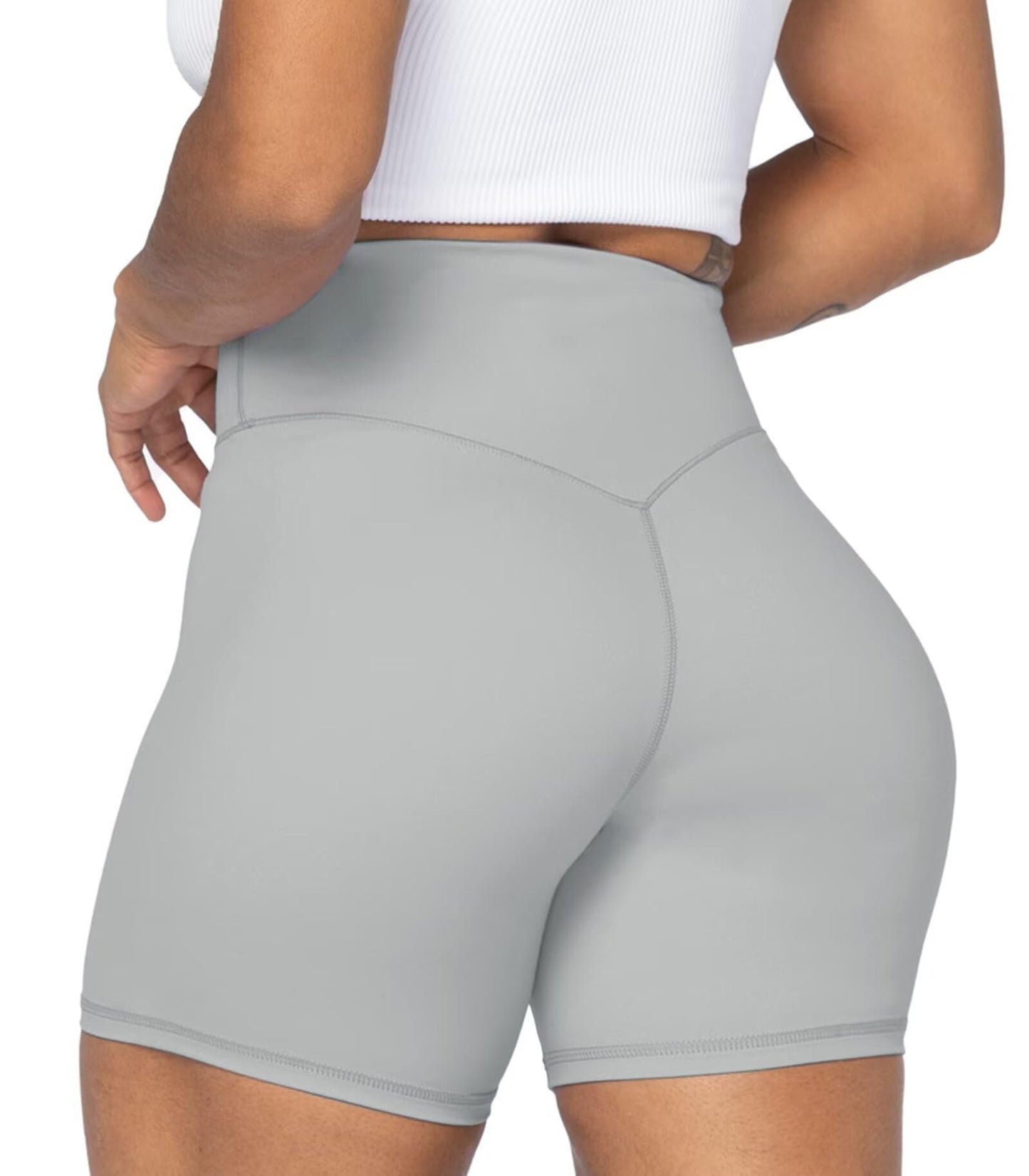 Sunzel No Front Seam High Waist Biker Shorts for Women, Squat Proof Yoga Workout Gym Bike Shorts 5" Inseam Grey Large