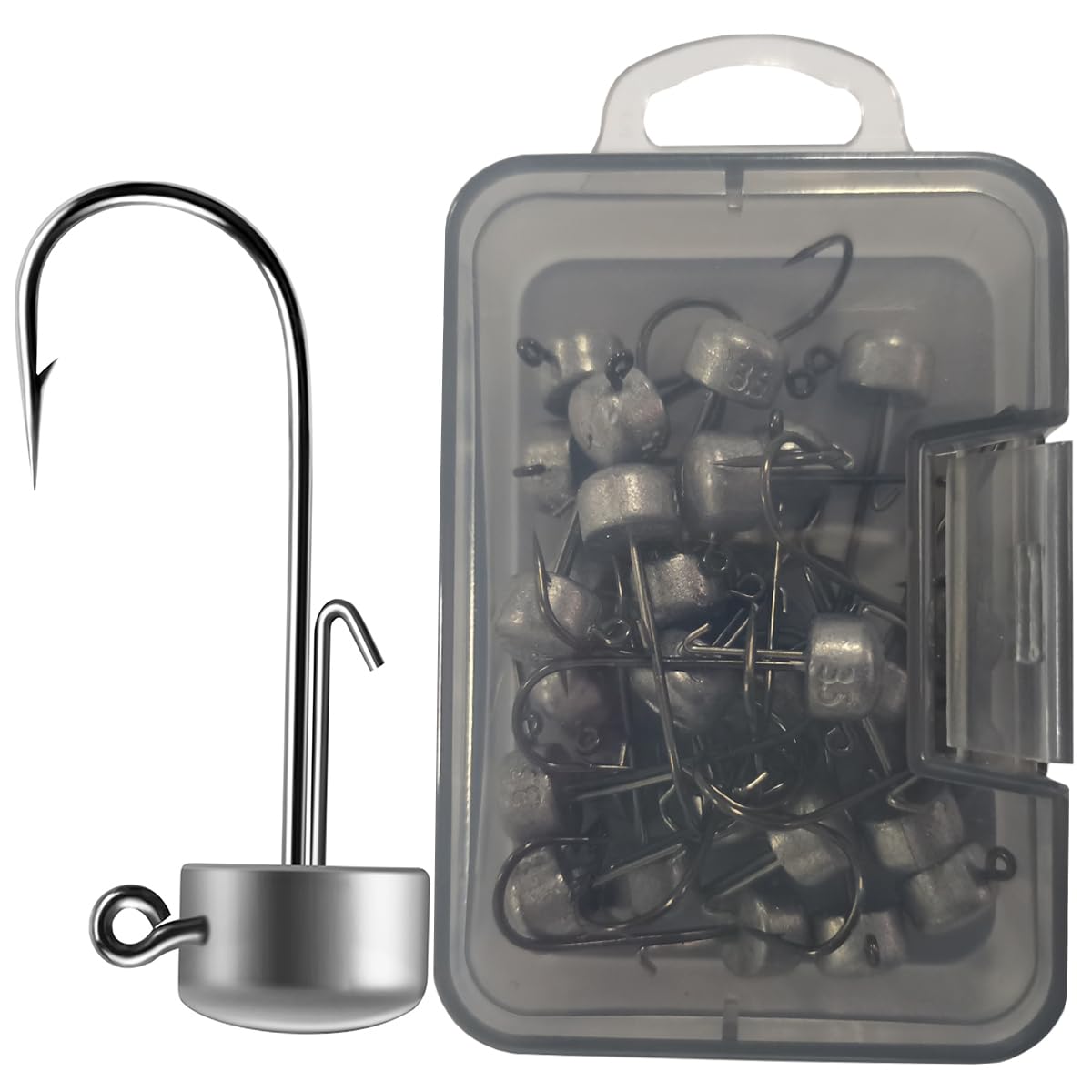 Kmucutie Ned Rig Jig Heads, 20 Pieces Finesse Mushroom Jig Hooks Kit for Bass Fishing 3/32,1/8,3/16,1/4,5/14 OZ,