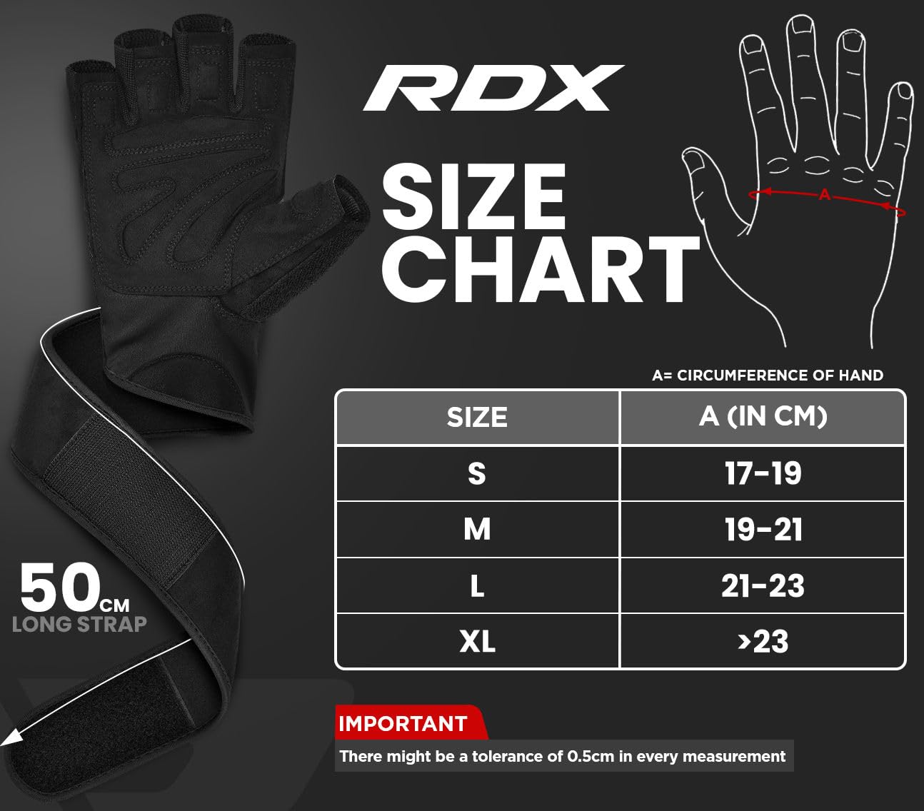 RDX Weight Lifting Workout Gloves with Wrist Support, 50 CM Long Wrist Straps, Anti Slip Padded Palm, Breathable Gym Grip for Fitness Training Powerlifting, Men Women Bodybuilding Exercise