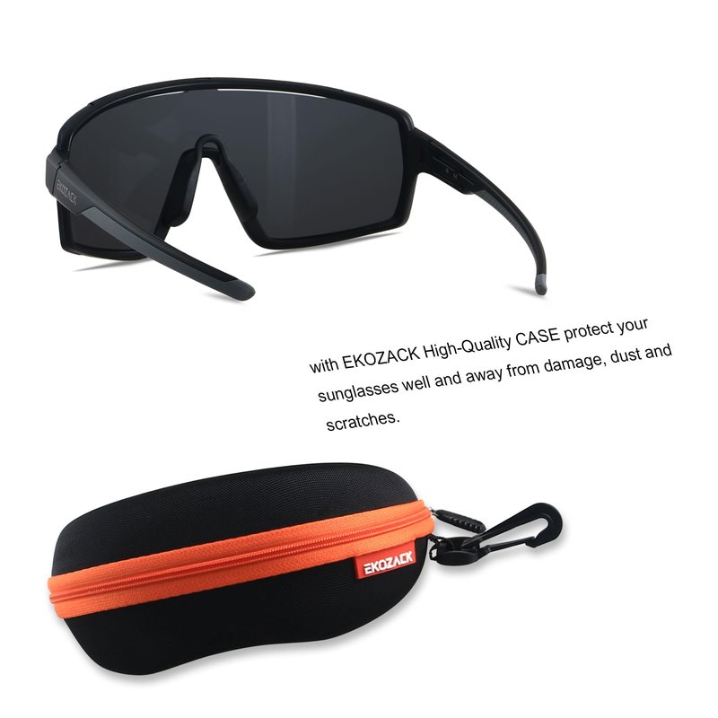 EKOZACK Cycling Sunglasses for Men Women Big Large Driving Fishing Mountain Bike Baseball Sun Glasses Black Shades