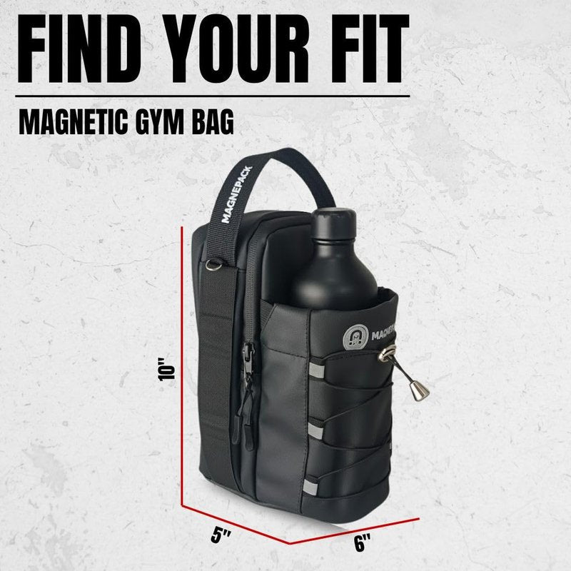 Magnepack Magnetic Gym Bag with Bottle Holder – Heavy-Duty Water Bottle Sling with Hook Strap, Multiple Pockets, Fits Most Racks (Black)