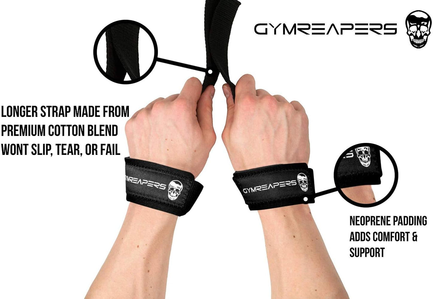 Lifting Wrist Straps for Weightlifting & Powerlifting - Padded Neoprene, 18 Inch Cotton Length