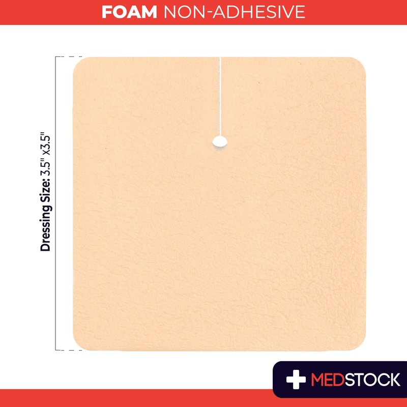 MEDSTOCK Foam Non-Adhesive Tracheostomy Dressing, TRACHY, 3.5"x3.5" (Pack of 10), Wound Care, High Absorption, Stoma Management, Drain Management, CMC Granules