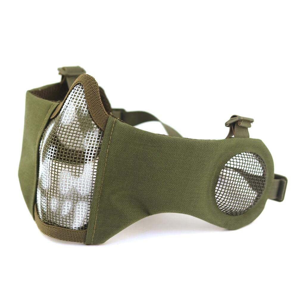 ATAIRSOFT Tactical Airsoft CS Protective Lower Guard Mesh Nylon Half Face Mask with Ear Cover Green Skull