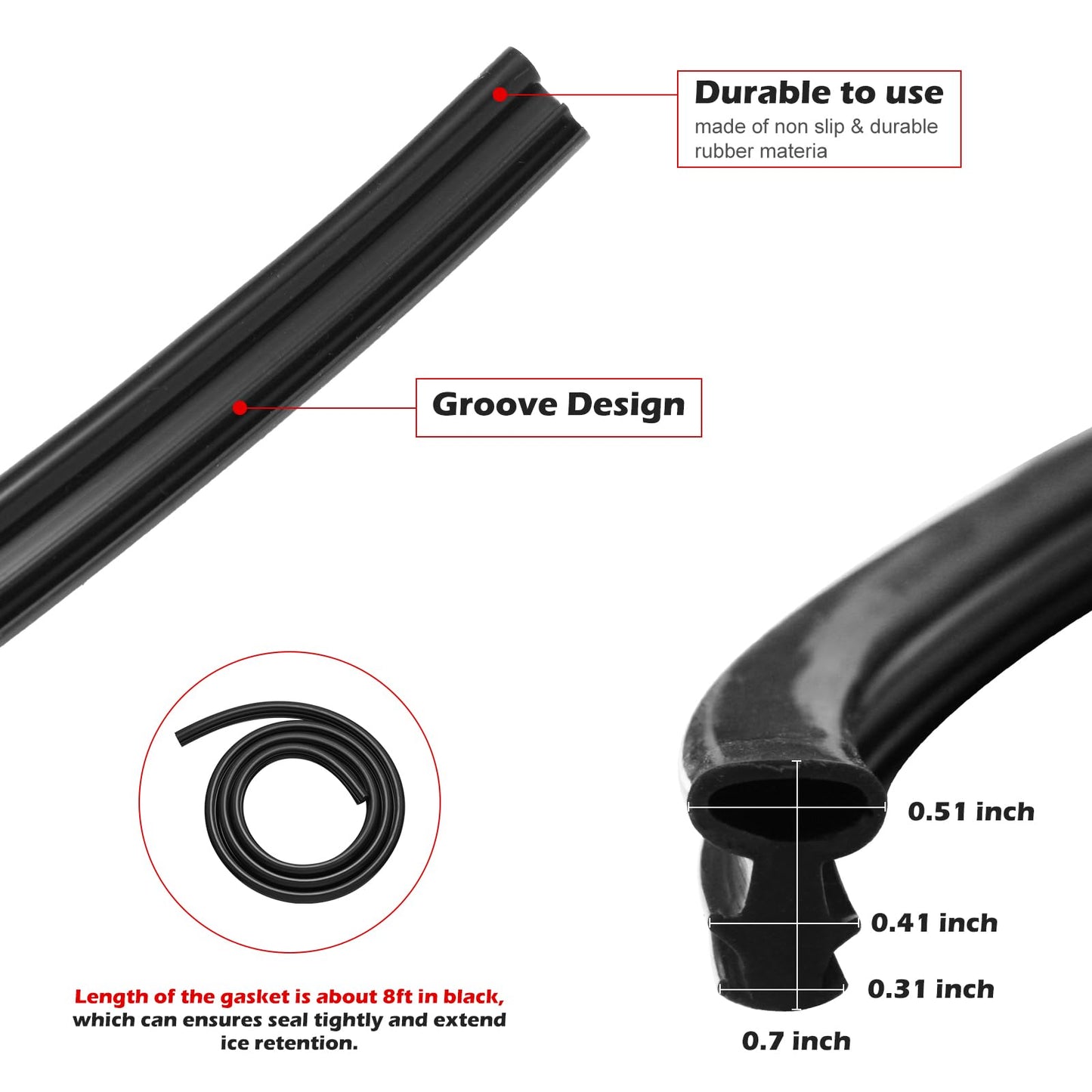 AQDD Freezer Gasket 6ft Premium Lid Gasket Replacement for yeti Cooler Gasket Replacement, Compatible RTIC 20qt or 45qt