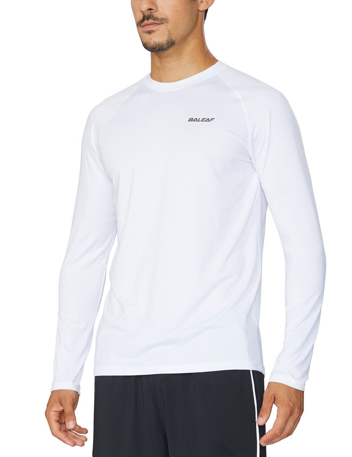 baleaf Men's Long Sleeve Running Shirts Quick Dry Rash Guard Tops White L