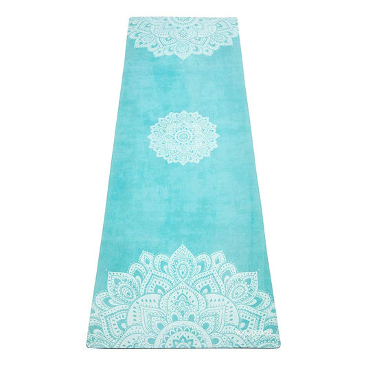 YOGA DESIGN LAB | Travel Yoga Mat | 2-in-1 Mat+Towel | Lightweight, Foldable, Eco Luxury | Ideal for Hot Yoga, Bikram, Pilates, Barre, Sweat | 1.5mm Thick | Includes Strap (Mandala Turquoise, 1.5mm)