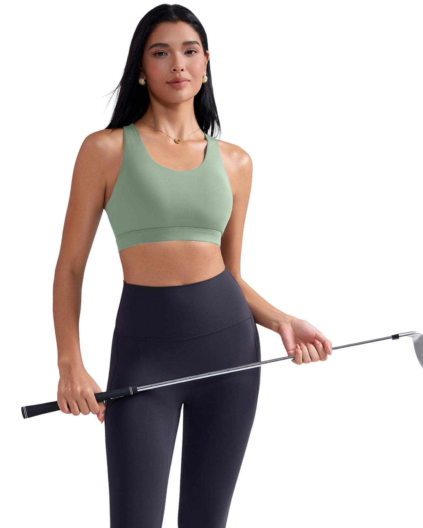 RUNNING GIRL Sports Bra for Women, Criss-Cross Back Padded Strappy Sports Bras Medium Support Yoga Bra with Removable Cups(2575_Green_M)
