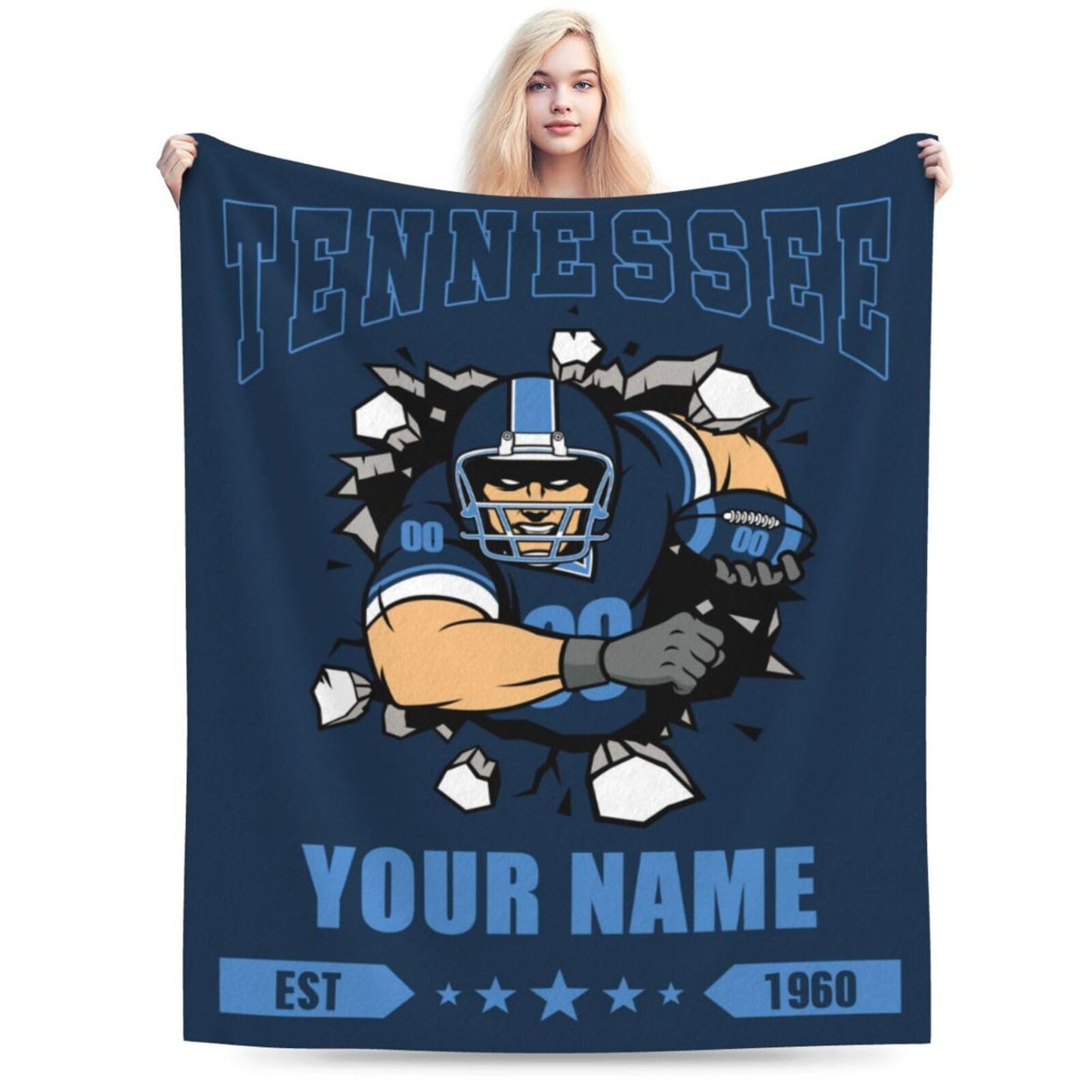 Personalized Tennessee Blanket with Name Number Custom Football Throw Blankets Customized Flannel Blanket Fan Gifts for Men Women Boy Decor for Couch, Bed, Sofa 30"x 40",40"x50", 50"x60", 60"x80"