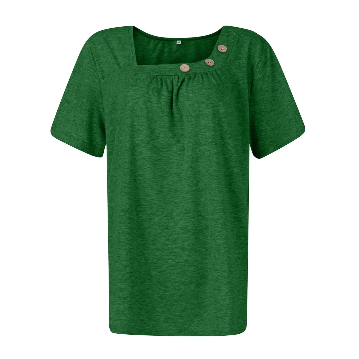 Beach Oversize Casual Tops Ladies Summer Short Sleeve Crewneck Soft Shirt Polyester Button Down Solid Fit Top Womans Green