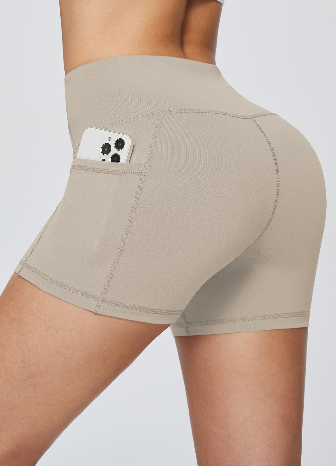 baleaf Gym Shorts Women 3" Biker Workout Yoga Spandex Running Volleyball Tummy Control Compression with Pockets Khaki L
