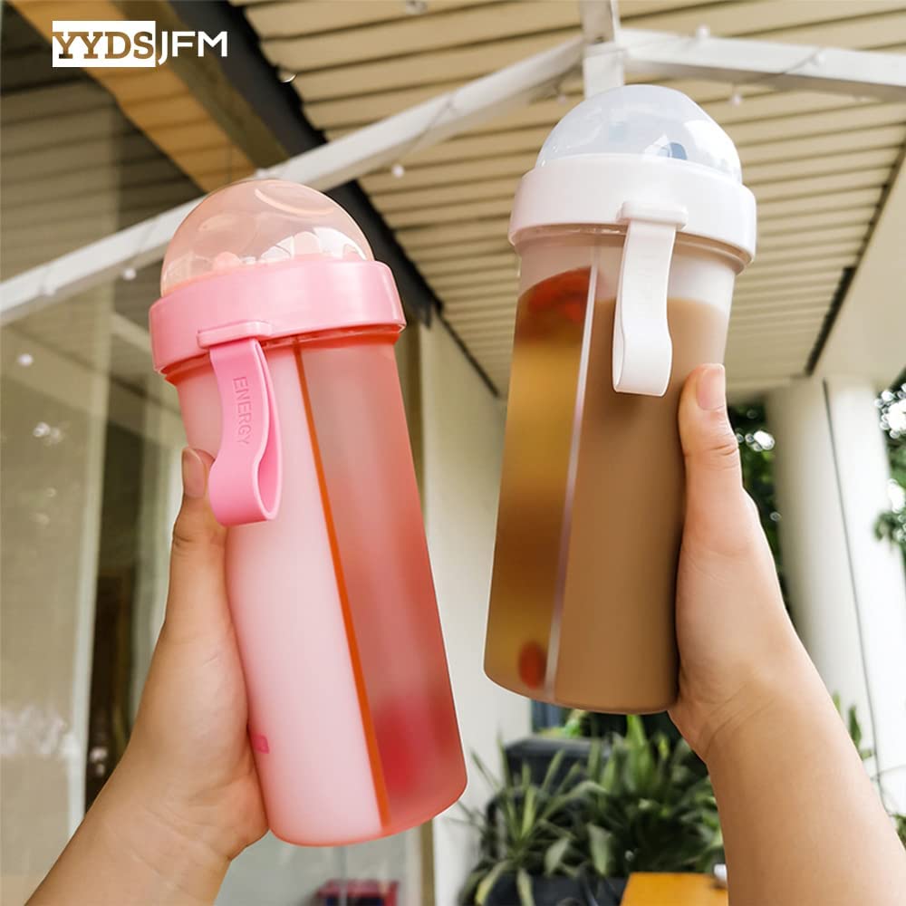 Mwzj Creative Water Cup,One Cup of Two Different Drinks Two Straws Couple Outdoor Drinking Cup for Camping Hiking Backpacking Travel Office