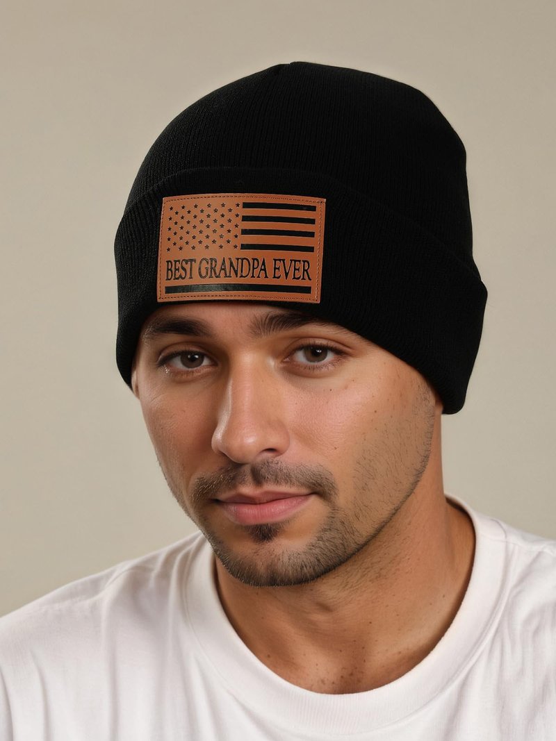 Grandpa Papa Gifts Best Grandpa Ever American Flag Leather Beanie Hat for Grandfather Him from Son Daughter Grandkids Funny Christmas Stocking Stuffers Birthday Gifts Ideas Stuff Accessories Black