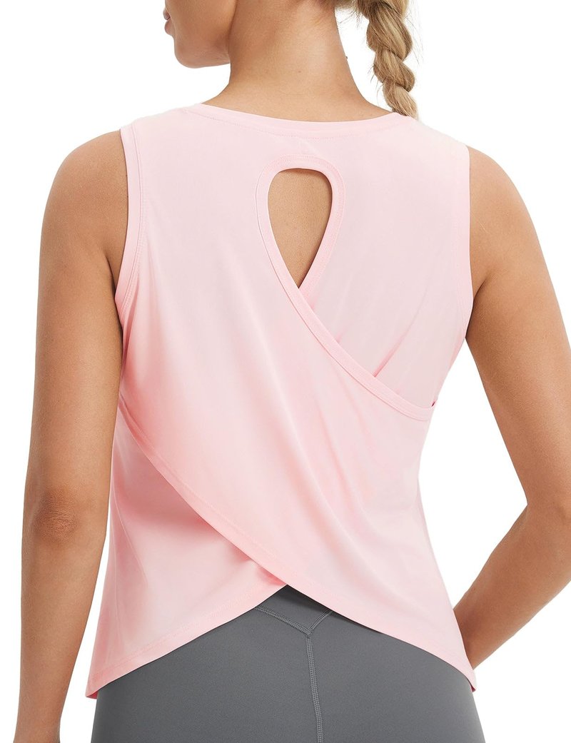 baleaf Women's Workout Tops Athletic Tank Tops Loose Fit Sleeveless Open Back Running Shirts UPF50+ Gym Exercise Yoga Pink M