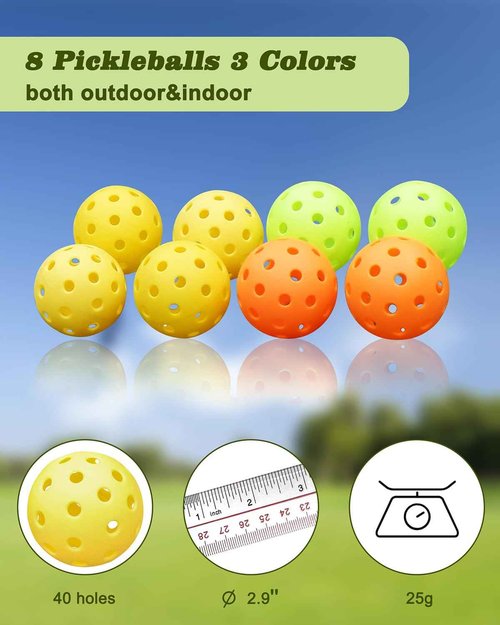 NQV Half Court Pickleball Net Set - 10FT Net+4 Wood Paddles+8 Balls+4 Ball Retrievers+1 Court Marking Kit+1 Bag, Pickleball Kit for Driveway Adults Beginners Pros