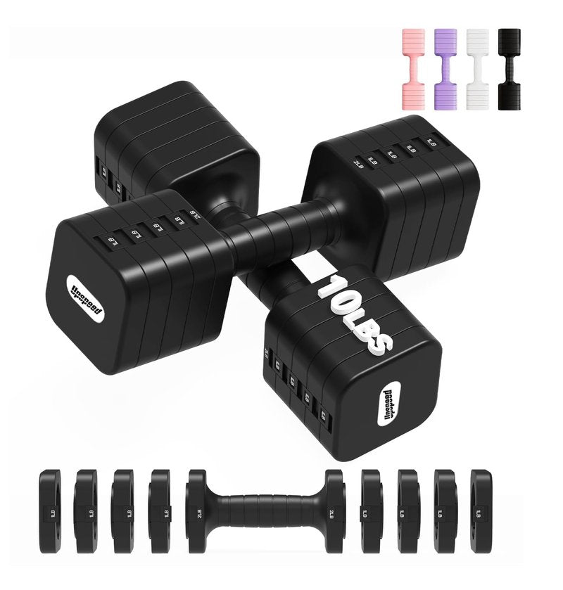 20LB Adjustable Dumbbell Set Hand Weights for Women Men, Exercise Fitness dumbbell Adjust dumbbells set of 2 for Home Gym Workout Strength Training Equipments Black